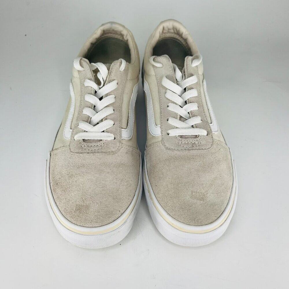 Vans Old Skool Canvas Suede Low Top Skate Sneakers Shoes Beige Grey Women 8.5 - Picture 3 of 13